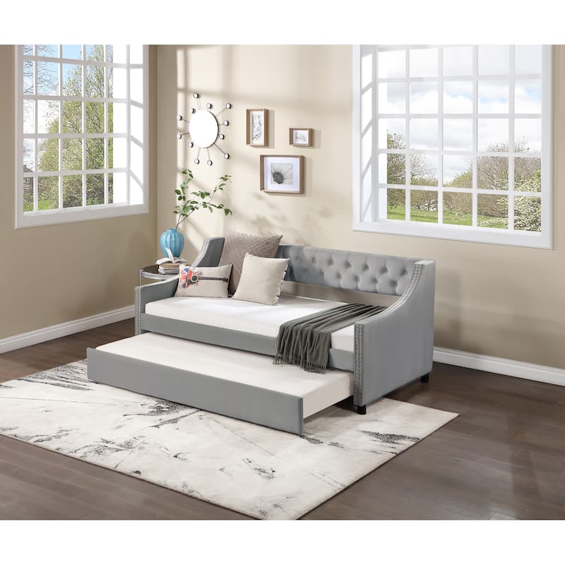 Daybed with Trundle Upholstered Tufted Sofa Bed - Gray