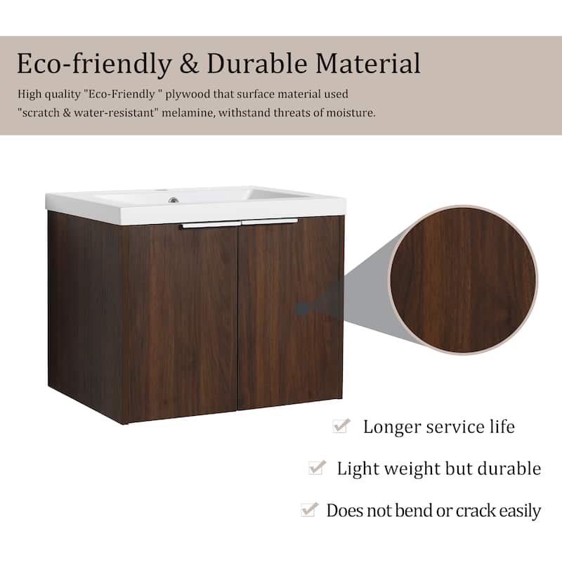 BNK 24"/30"/36" Single Sink Bathroom Vanity with Soft Close Door, Modern Floating Vanity