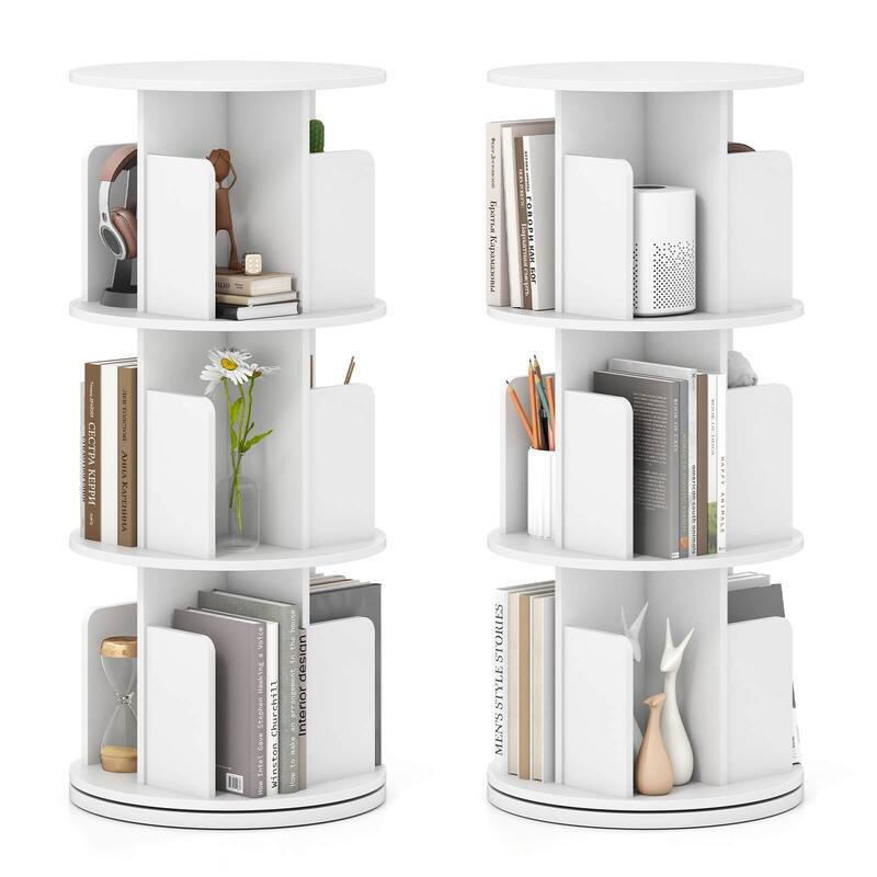 Costway 1/2 PCS 3-Tier Rotating Bookshelf 360° Display Rack with - See Details - White-2 PCS