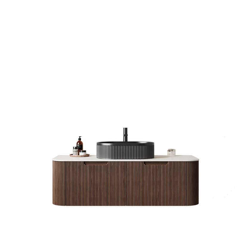 Wall Mounted Bathroom Vanity with Black Oval Ceramic Basin