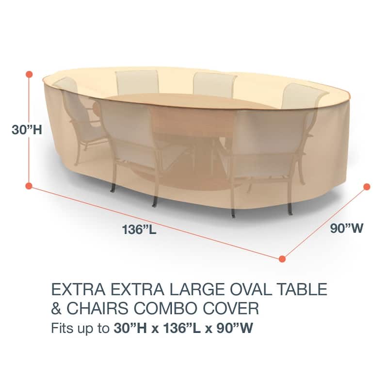 Budge Sedona Tan Outdoor Oval Table and Chairs Combo Cover Multiple Sizes - Extra Extra Large - 30"H x 136"L x 90"W