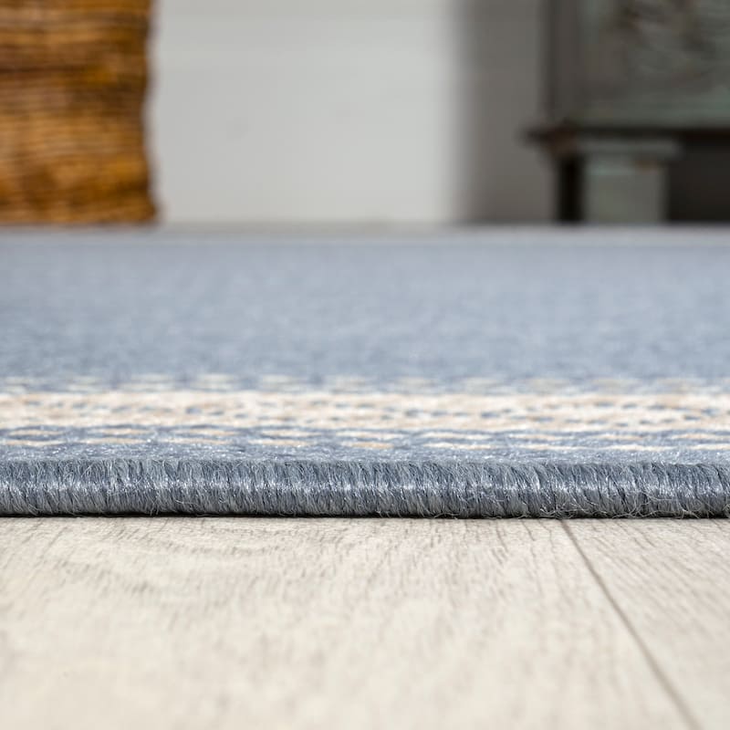 JONATHAN Y Havana Classic Diamond Border Indoor/Outdoor Area Rug - 2 X 8 - Blue/Cream