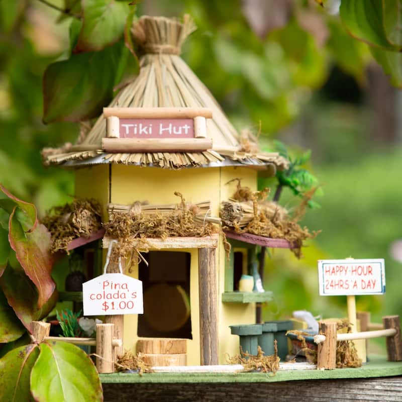 Tiki Hut Outdoor Hanging Birdhouse - 9.75" - Yellow and Brown