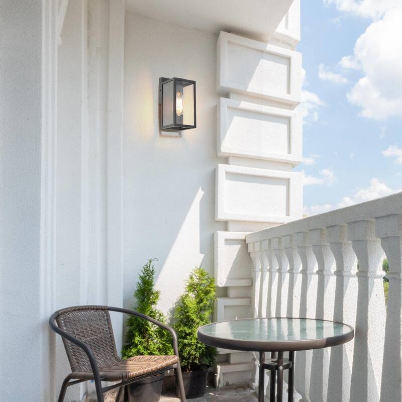 Bern Modern 1-Light Matte Black Glass Outdoor Wall Sconces - Matte Black - L 5"x W 6"x H 11"