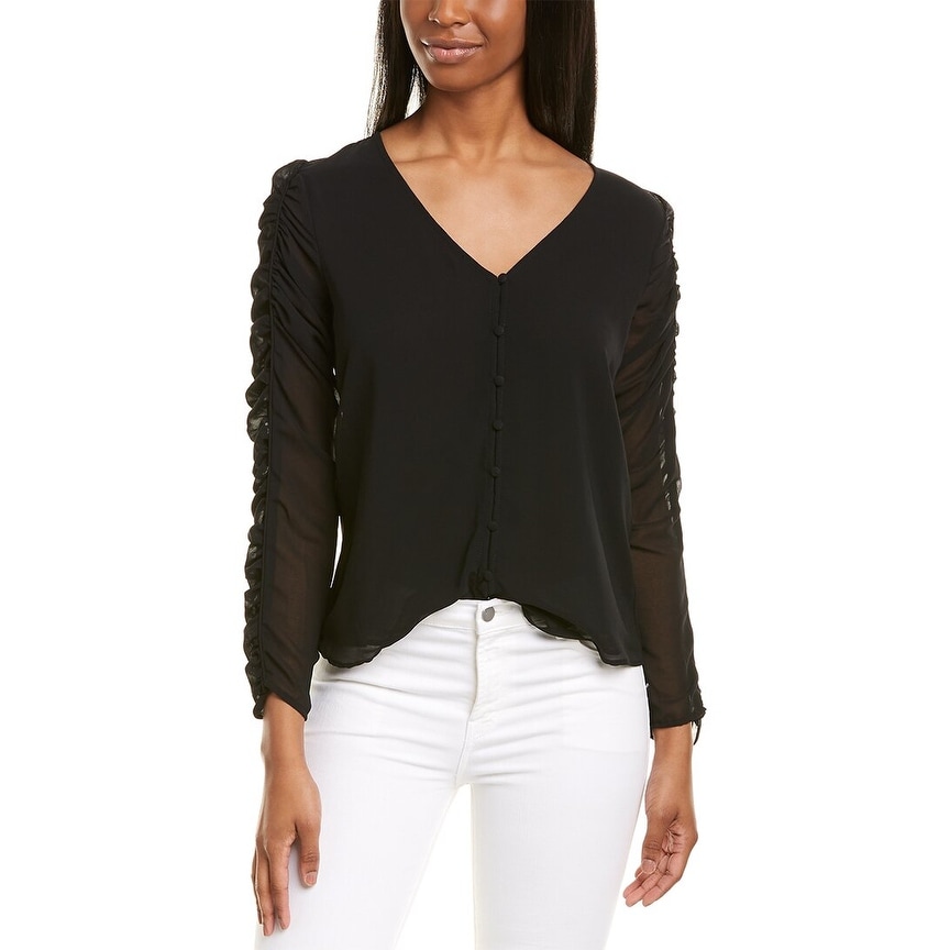 1.State Ruched Sleeve Button Front Top