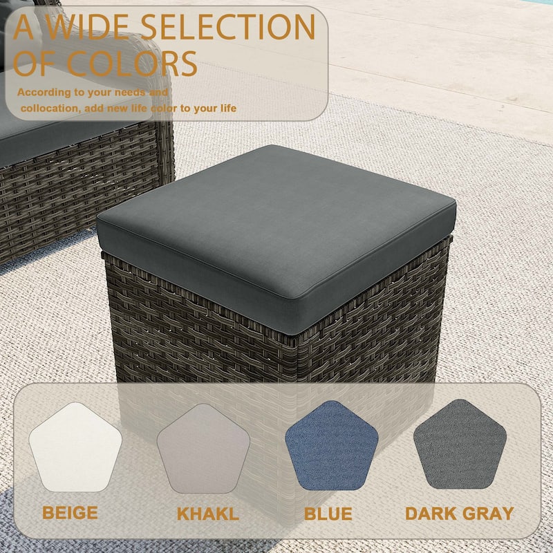 17.7" W Outdoor Rattan Patio Square Ottoman with Seat Cushion