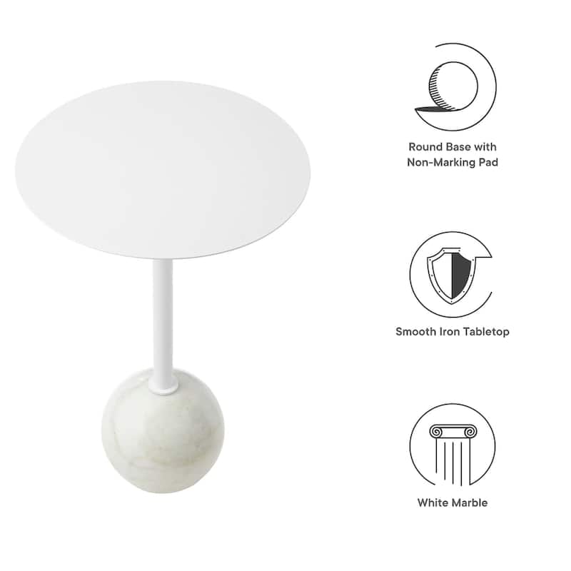 Aliza Round White Marble Side Table with White Marble Base
