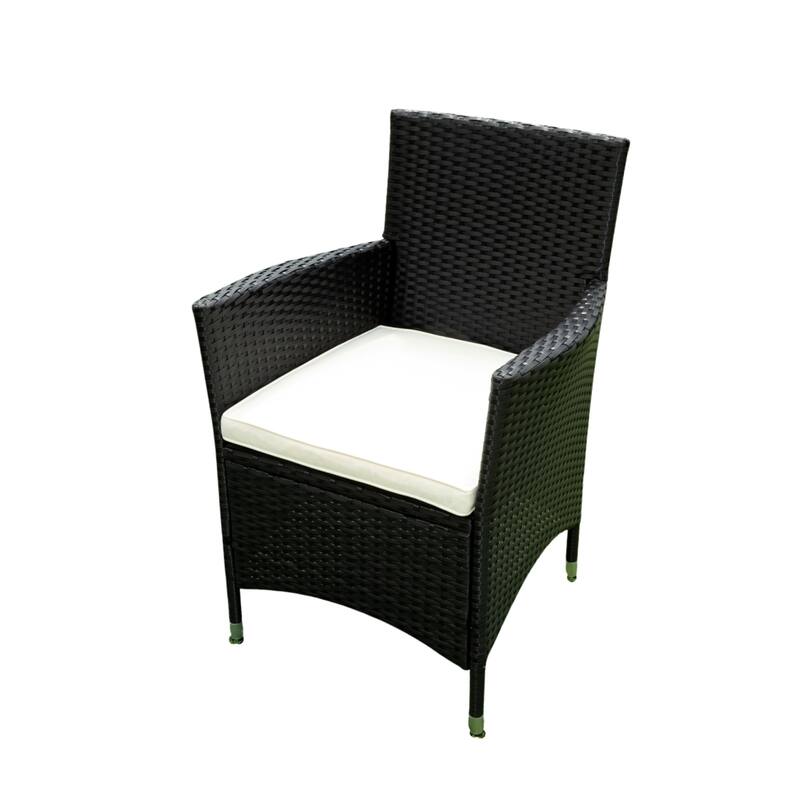 5 Pc Outdoor Patio Wicker Dining Set w/Acacia Wood Top Conversation Set for Lawn, Garden, Backyard