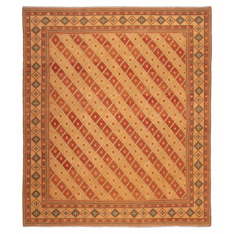 ECARPETGALLERY Flat-Weave Lahor Finest Khaki Wool Tapestry Kilim - 11'8 x 13'8 - Khaki - 11'8 x 13'8