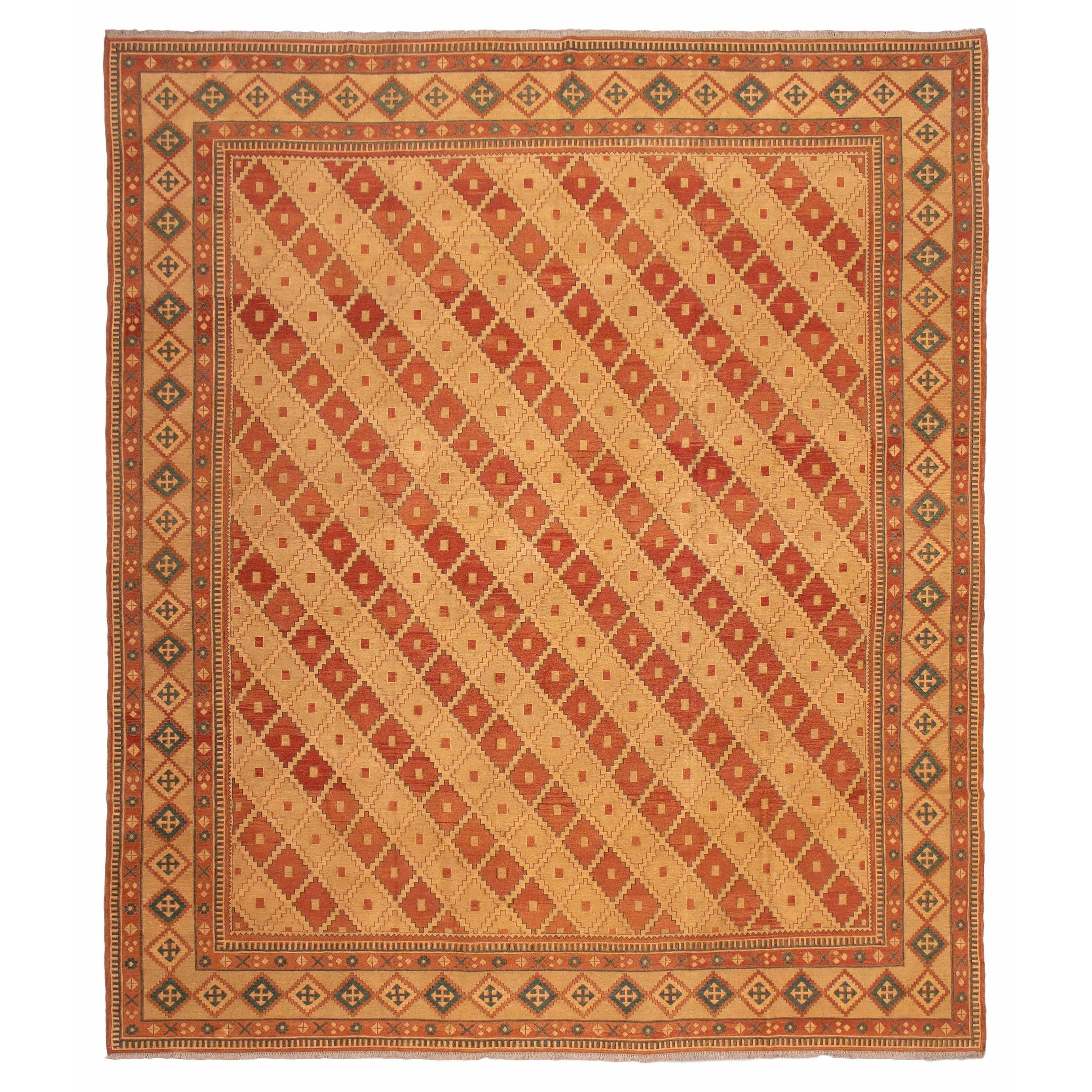 ECARPETGALLERY Flat-Weave Lahor Finest Khaki Wool Tapestry Kilim - 11'8 x 13'8