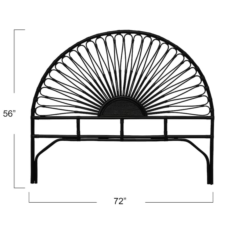 Rattan and Reclaimed Wood Sunburst Headboard