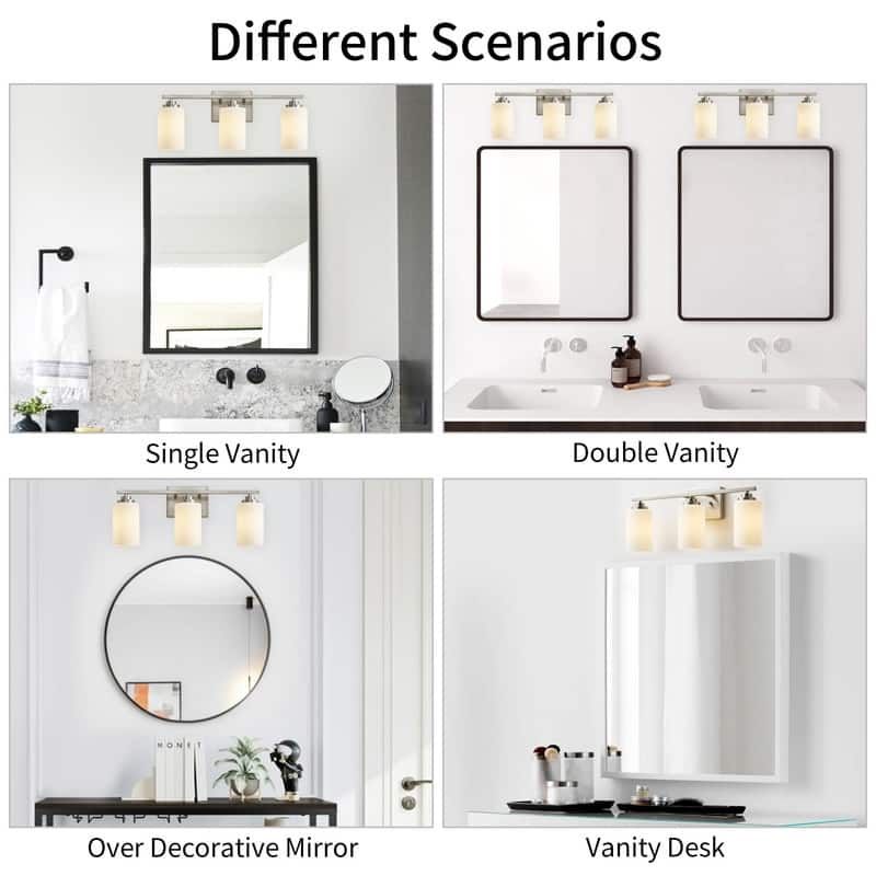 KAWOTI 3-Light Dimmable Bathroom Vanity Light with Frosted White Glass