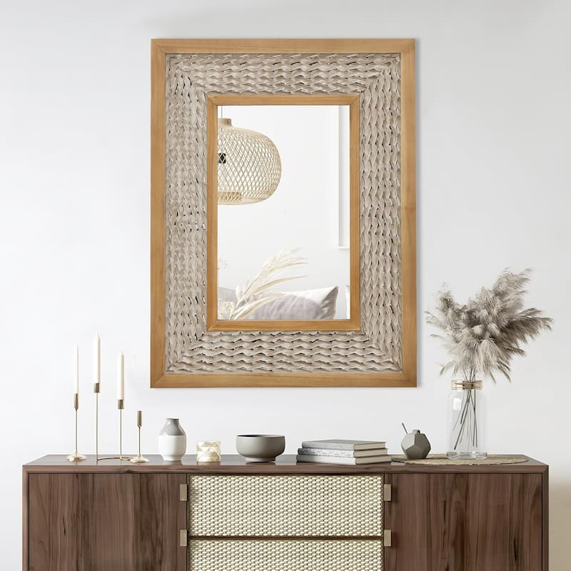 Rustic Farmhouse Wall Mirror, Natural Wood Decorative Vanity Mirror for Bedroom, Living Room, Bathroom, Entryway