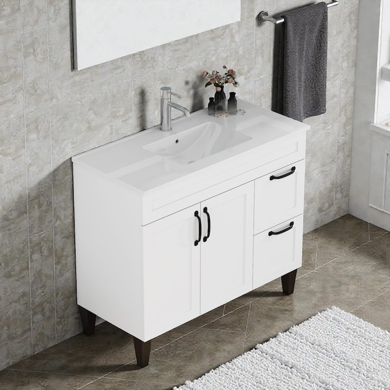 39.8" Bathroom Vanity with Sink Combo, 2 Doors and 2 Large Drawers, Soft-Close Cabinet with Black Hardware