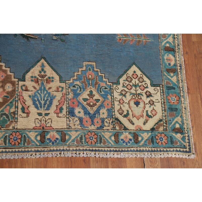 Blue Geometric Tabriz Persian Rug Traditional Handmade Wool Carpet - 7'8"x 10'8"