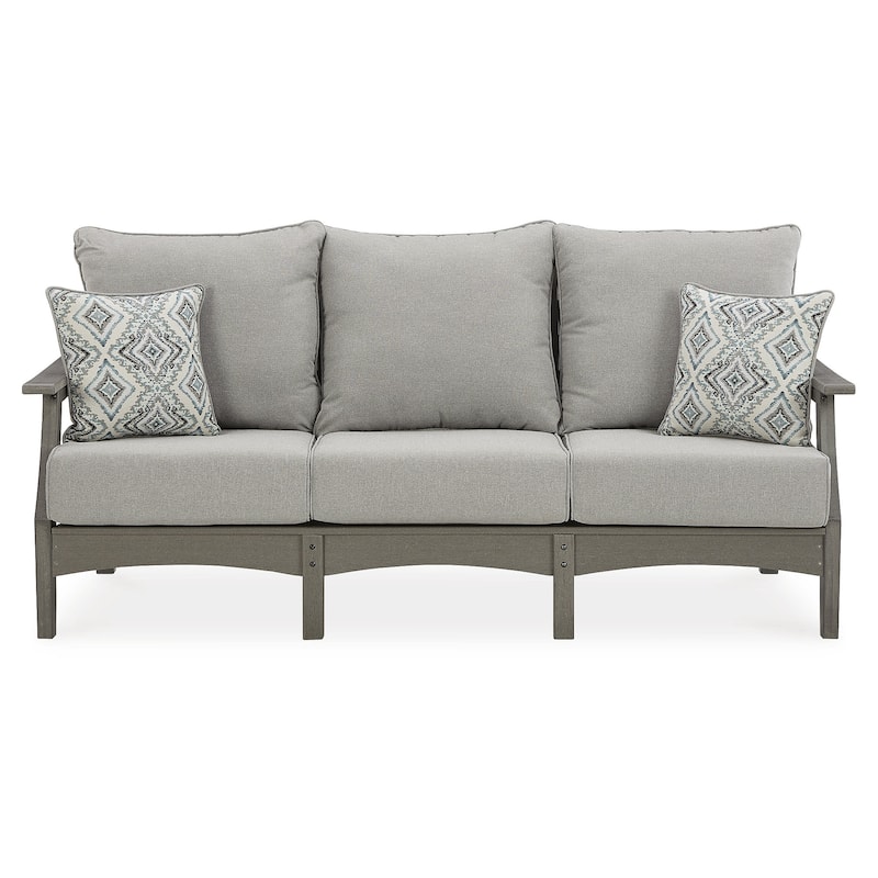 Signature Design by Ashley Visola Gray Outdoor Sofa and Coffee Table - 80"W x 33"D x 37"H