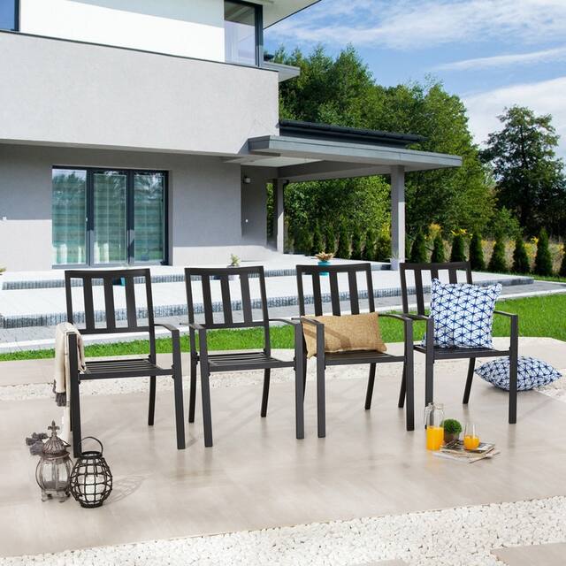 Patio Festival Outdoor Metal Stackable Dining Chair (4-Pack) - Black