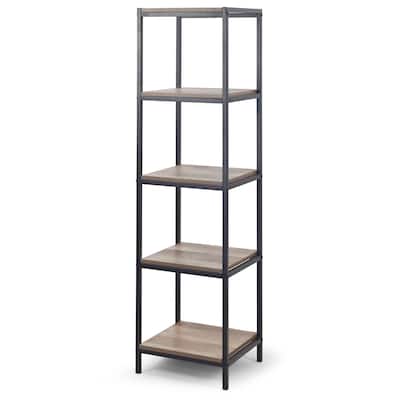 August 57.25 In. Light Brown Shelf Etagere Bookcase with Metal Frame