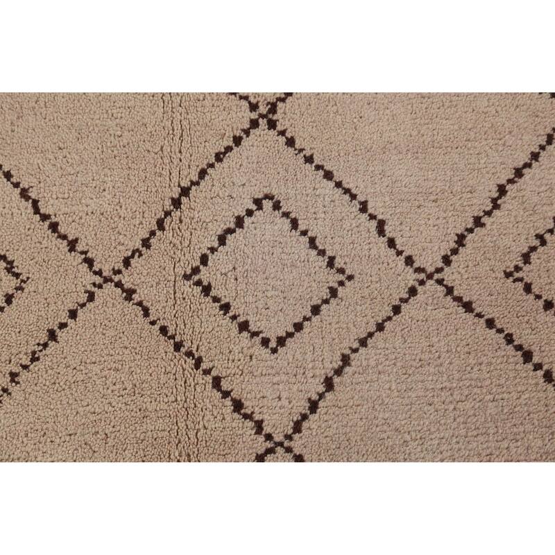 Hand Knotted Oriental 100% Wool Carpet Modern Geometric Beige & Ivories Moroccan Area Rug - 8' 0'' X 5' 0''