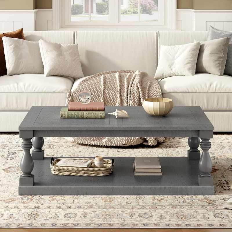 Wood Pine 45.2-in W x 17.7-in H Coffee Table - 45.2" x 17.7" - Grey