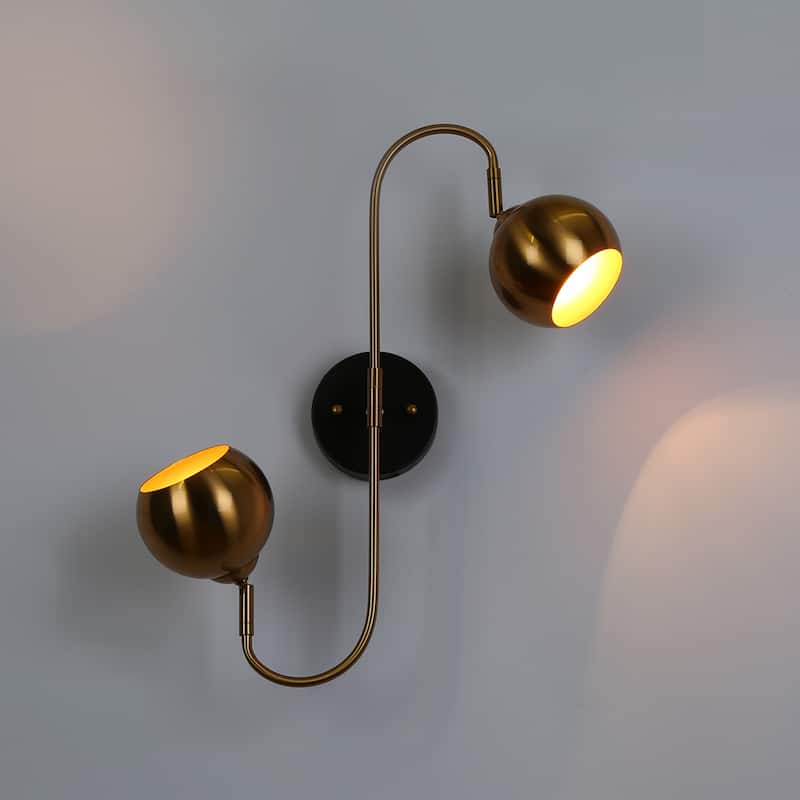 Modern Black Gold 2-Light Metal Dome Wall Sconces Dimmable Bathroom Vanity Lights