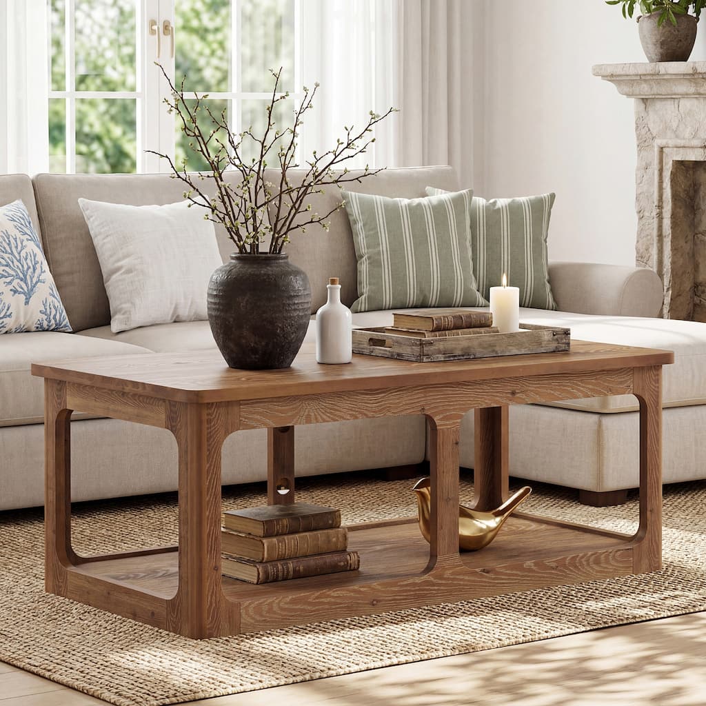 47.24" Solid Wood Coffee Table with Storage Shelf