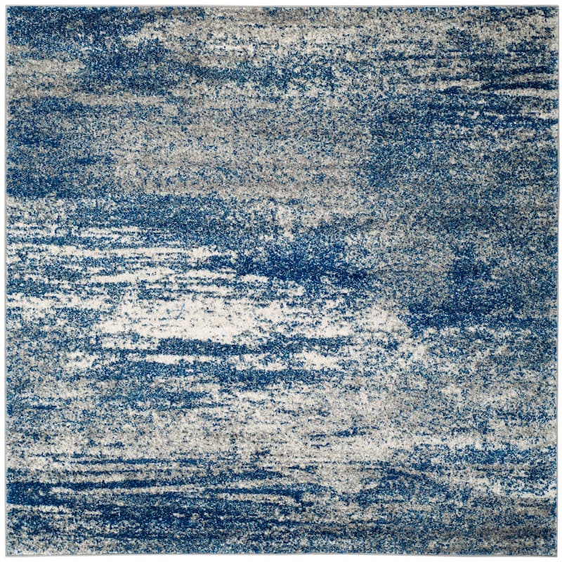 SAFAVIEH, Evoke Yukako Modern Abstract Distressed Rug - 3' Square - Navy/Ivory