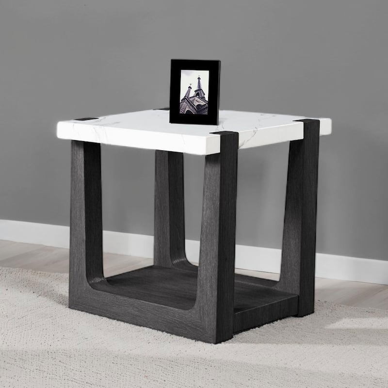 Furniture of America Wynel Modern 24-inch 1-Shelf Square Faux Marble Top End Table - Black and White