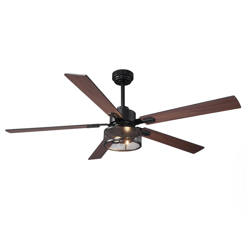 Vaczon 60" Black Reversible Wood 5-Blade Smart Ceiling Fan with Light and APP Control