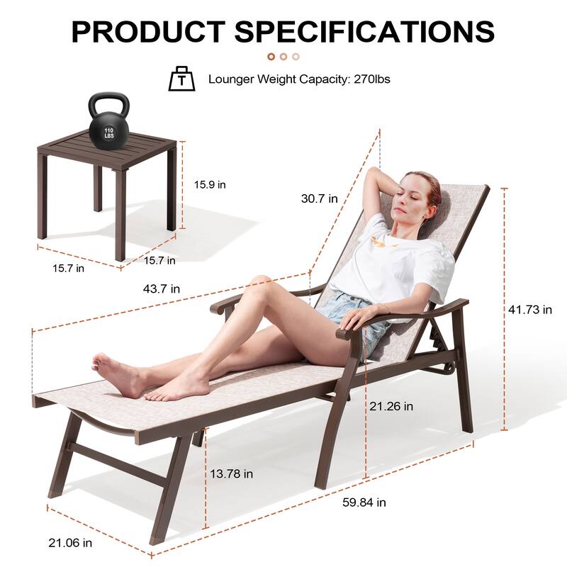 Pool Sunlounger Chaise Lounge Set with 2-piece Lounge Chairs and Side Table - See Picture