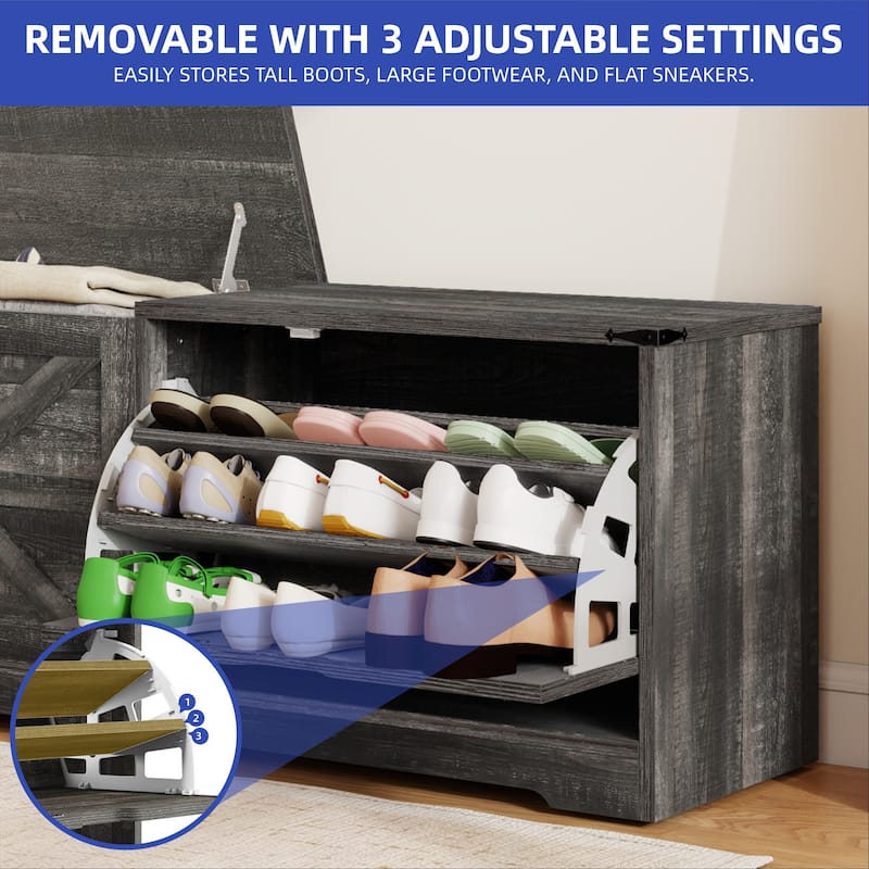 Moasis 55" Width Shoe Storage Bench,Shoe Cabinet with 3 Flip Drawer & Flip-Top Storage