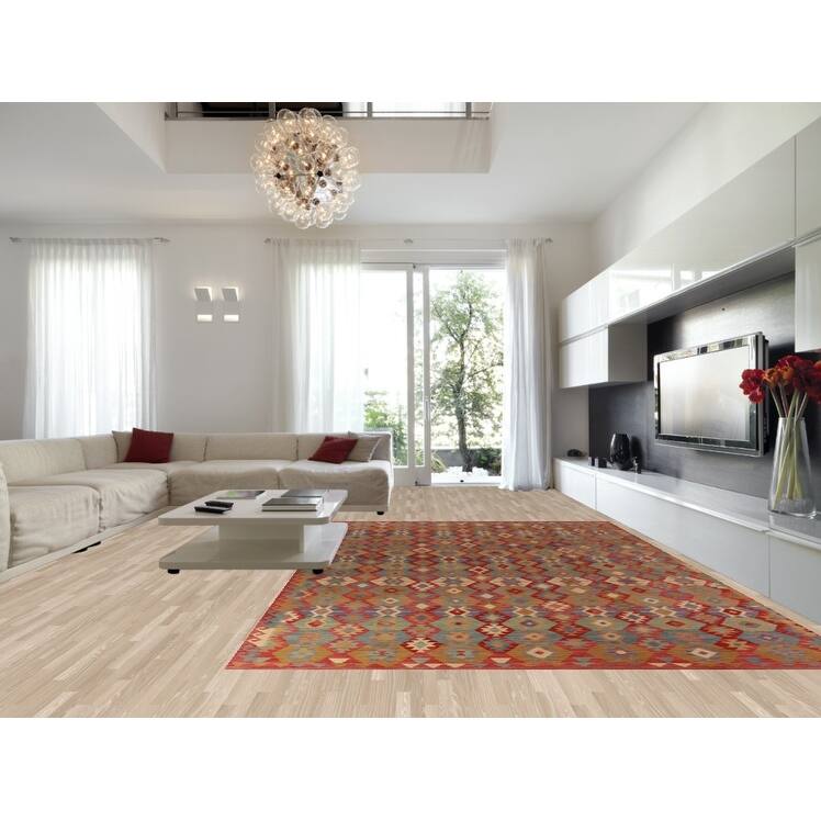 Geometric Kilim Oriental Large Rug Flatweave Living Room Wool Carpet - 10'1"x 15'10"