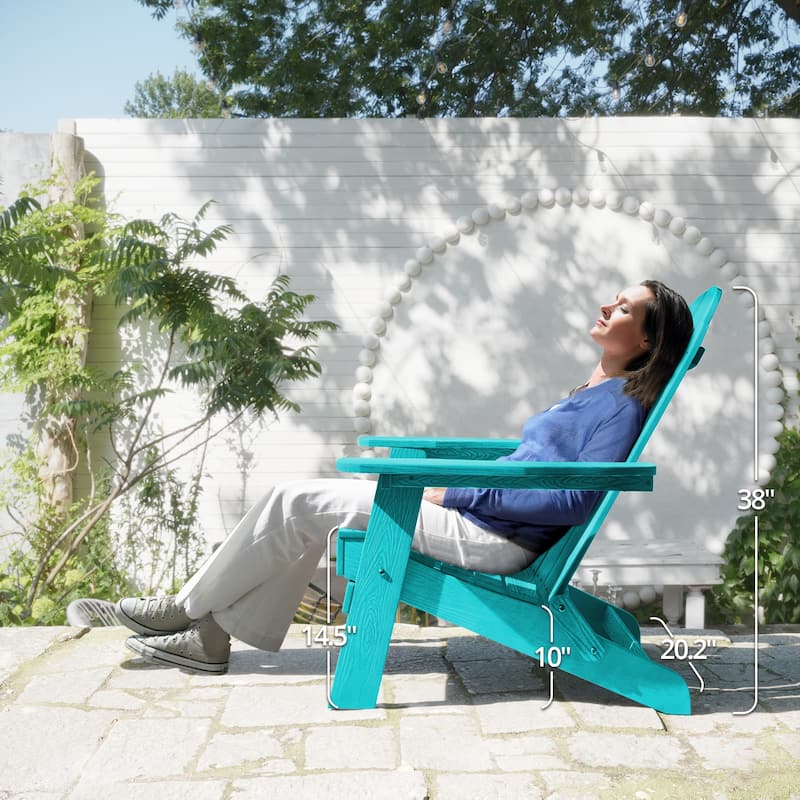 All-Weather Folding Plastic Outdoor Patio Adirondack Chairs With Cup Holder Set of 2 - 35"D x 30"W x 36.2"H