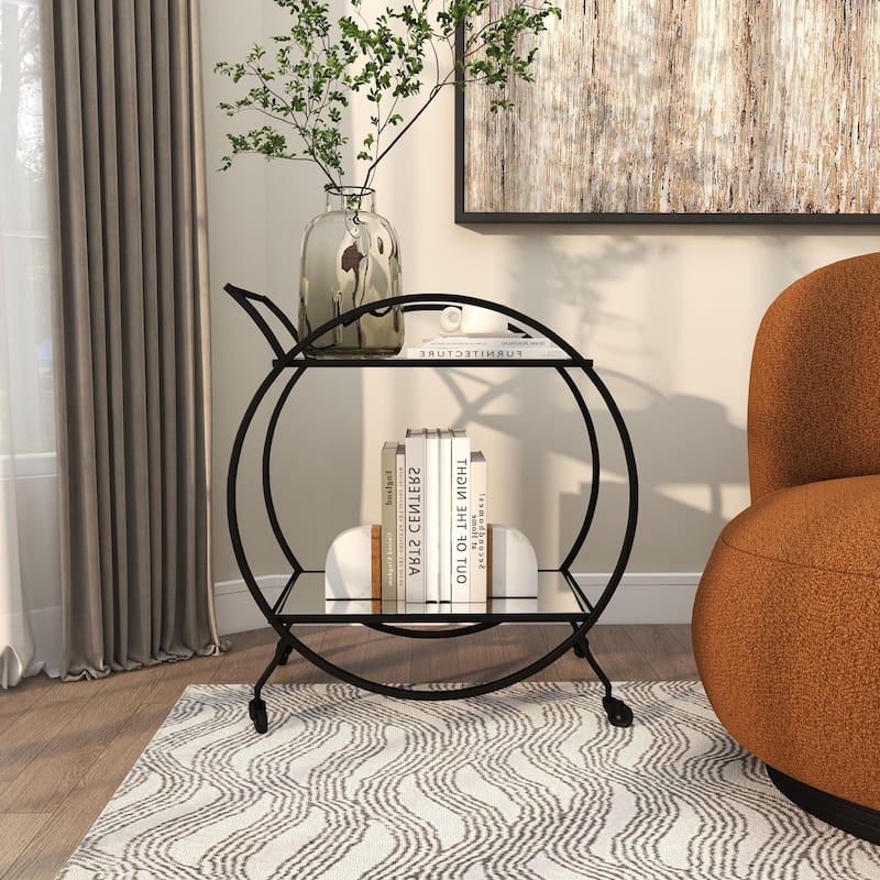 Treviso 28"W Polished Mirrored 2-Shelf Bar Cart with Handles
