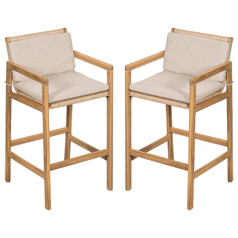 Christopher Knight Home - Marcella Outdoor Elegance Acacia Wood Barstool Set with Wicker Detail and Cushions