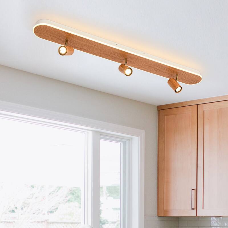 Farmhouse Wood LED Oval Linear Adjustable Spotlight Flush Mount