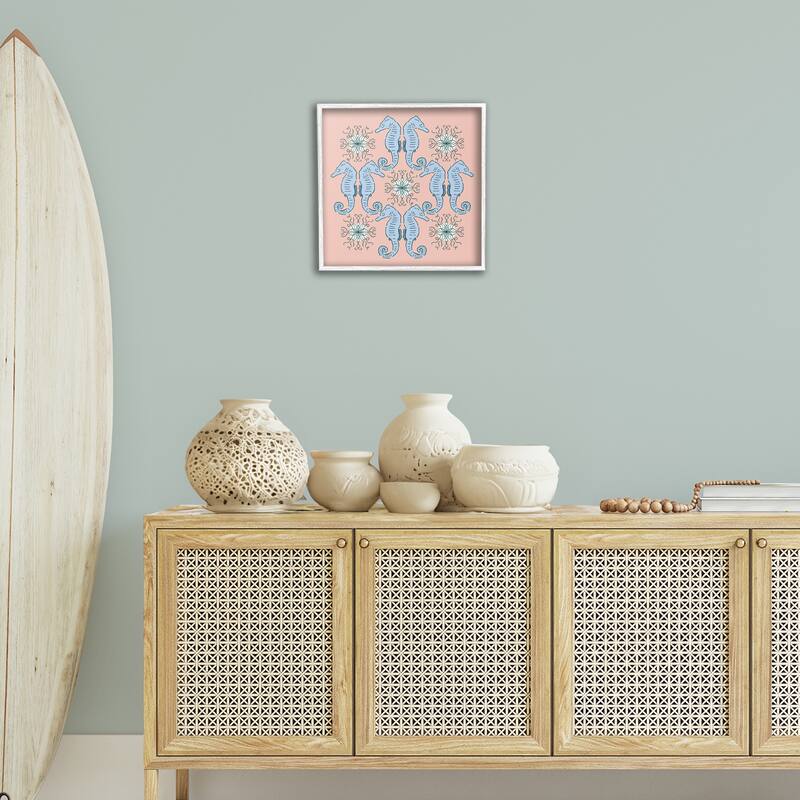 Stupell Symmetrical Coral Seahorse Pattern Framed Giclee Art Design By Sazerelli Designs