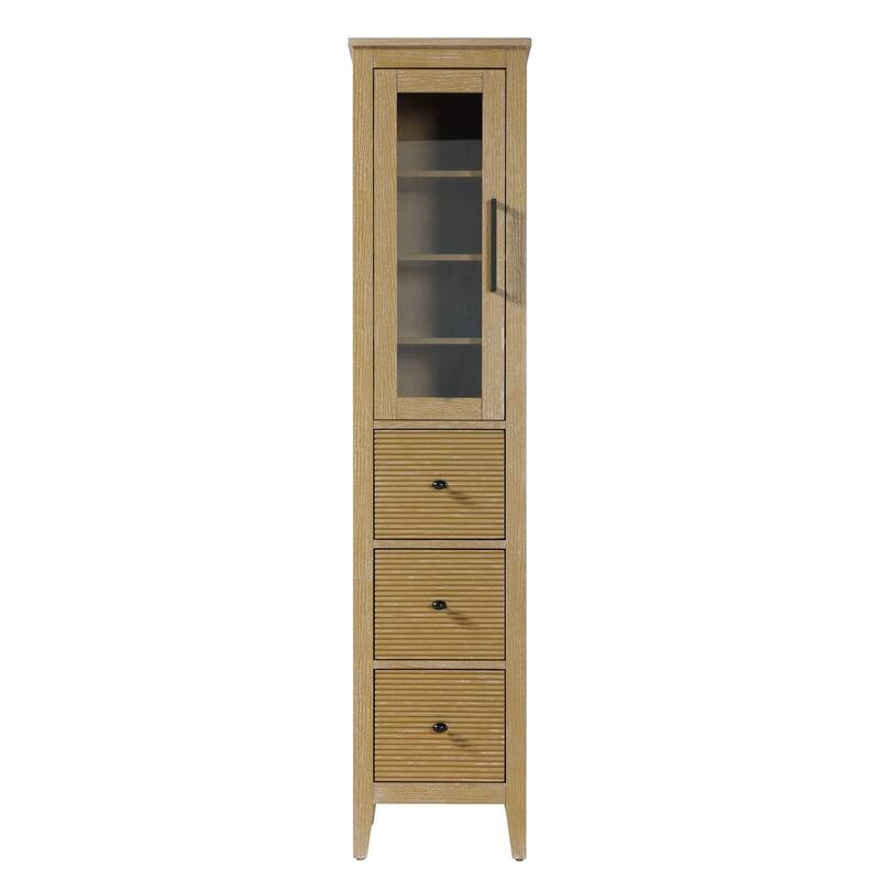 Kensington 16-28 Inch Bath Storage Glass Cabinet - Linen Oak - 16"