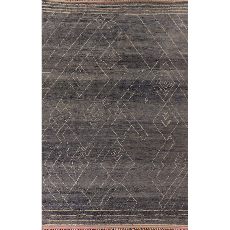 Geometric Moroccan Large Oriental Area Rug Hand-Knotted Wool Carpet - 9'11" x 14'8"