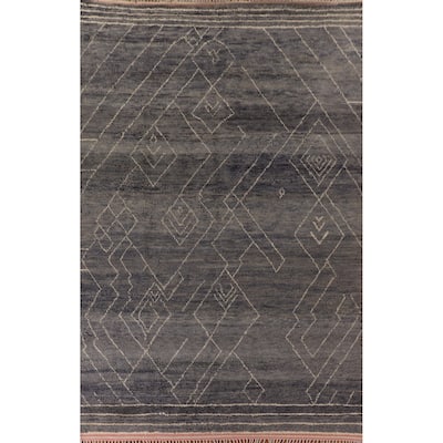 Geometric Moroccan Large Oriental Area Rug Hand-Knotted Wool Carpet - 9'11" x 14'8"