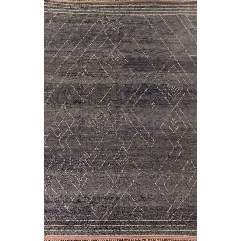 Geometric Moroccan Large Oriental Area Rug Hand-Knotted Wool Carpet - 9'11" x 14'8"