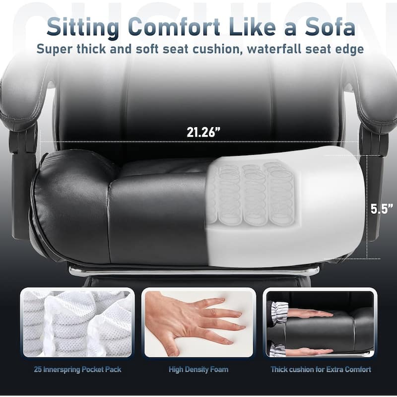 Office Chair with Footrest-Ergonomic Computer Chair with Extra Lumbar Support Pillow, Thick Bonded Leather
