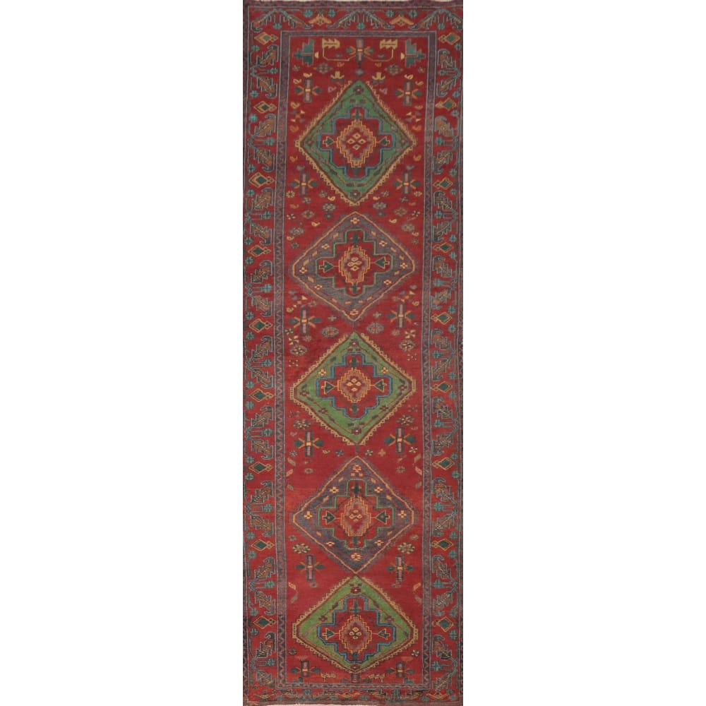 Hand Knotted Oriental 100% Wool Carpet Traditional Geometric Red Tabriz Runner Rug - 14' 0'' X 3' 5''