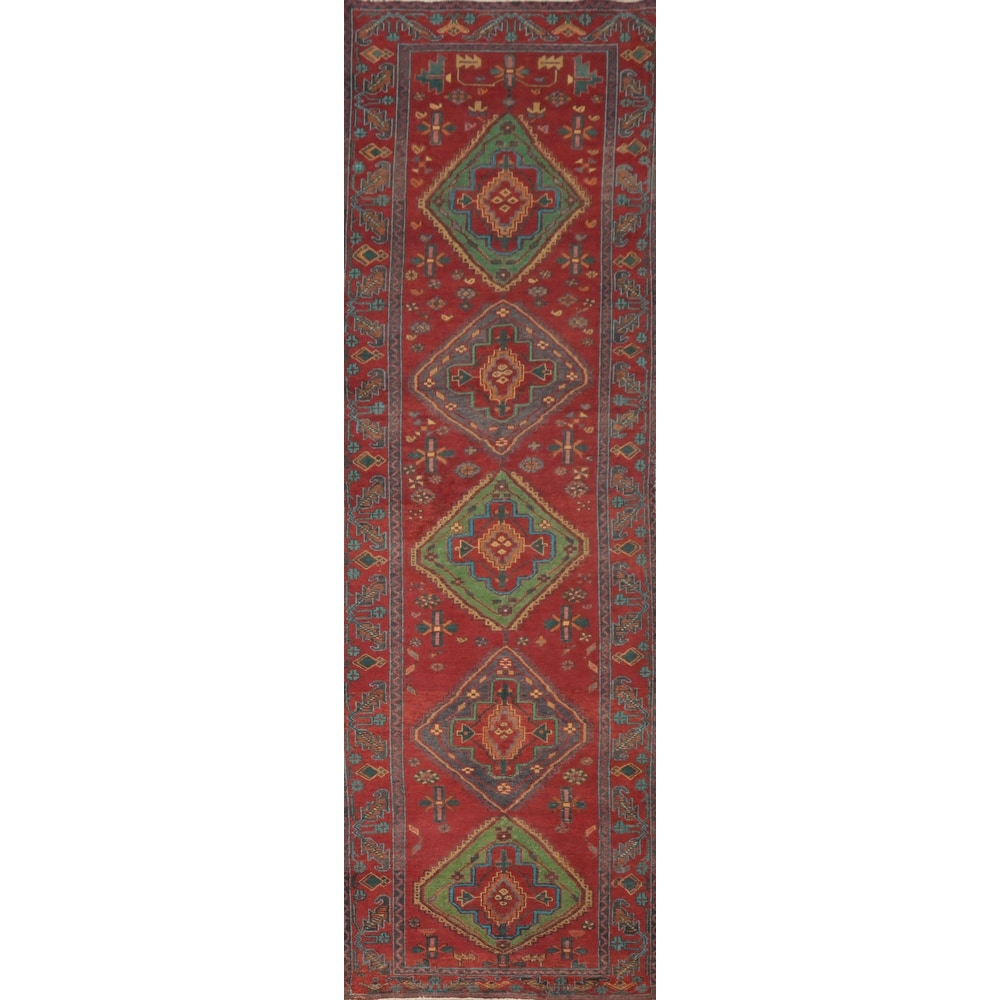 Hand Knotted Oriental 100% Wool Carpet Traditional Geometric Red Tabriz Runner Rug - 14' 0'' X 3' 5''
