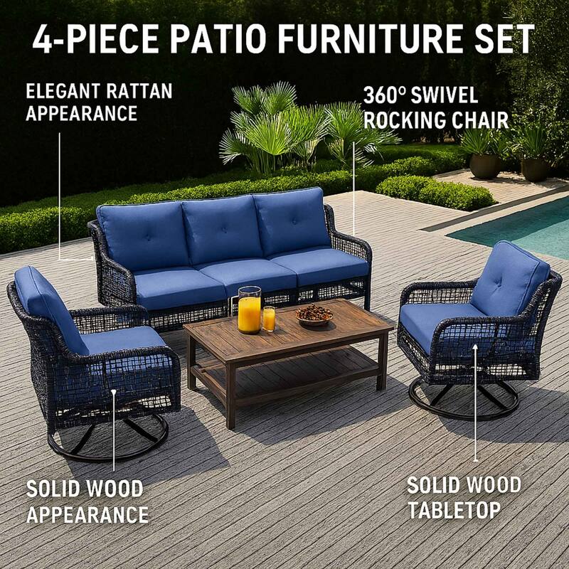 Modern All-Weather PE Wicker 5-Piece Sectional Patio Set with 360° Swivel Chairs