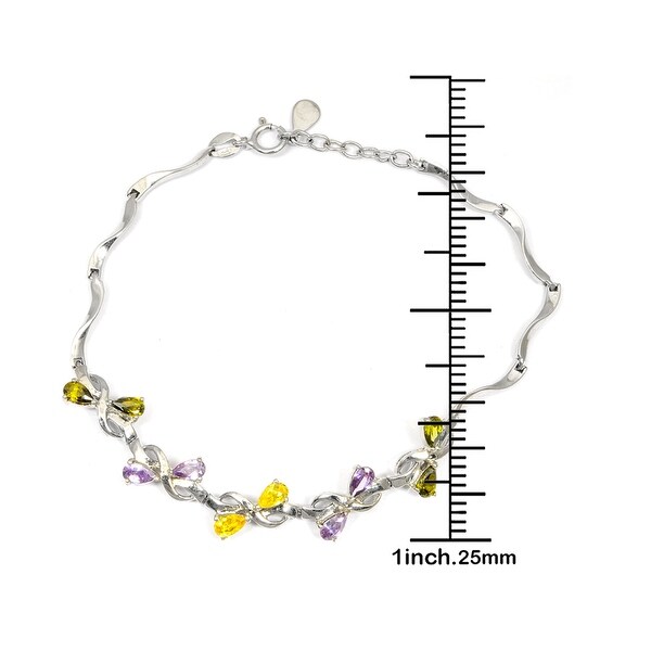 Cubic Zirconia Sterling Silver Pear Link Bracelet by Orchid Jewelry