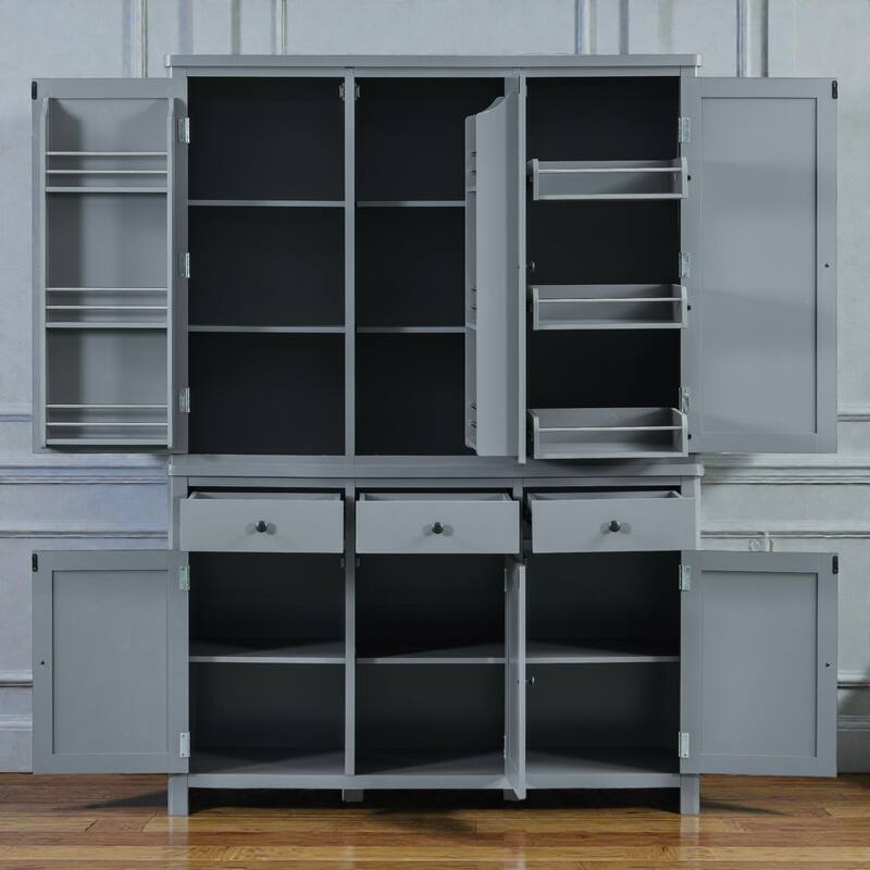 74.8 Inch Farmhouse Kitchen Pantry Cabinet, 53x20 Large Freestanding Storage with Drawers, Door Shelves and Pull-Out Trays
