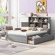 preview thumbnail 3 of 30, Full Size Platform Bed with Storage Headboard, Charging Station, Grey