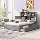 preview thumbnail 3 of 14, Modern Style Full Size Wooden Platform Bed,Headboard with Shelves and Charging Station,4-Drawers Under-Bed