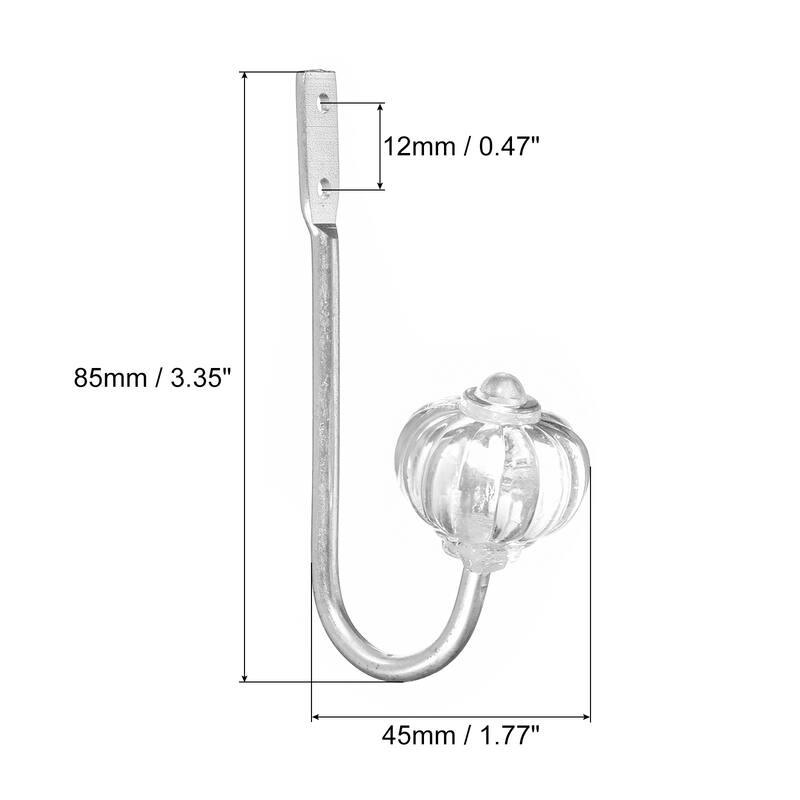 Wall Hooks, 2Pcs - Zinc Alloy Single Prong Acrylic Curtain Holdbacks - White